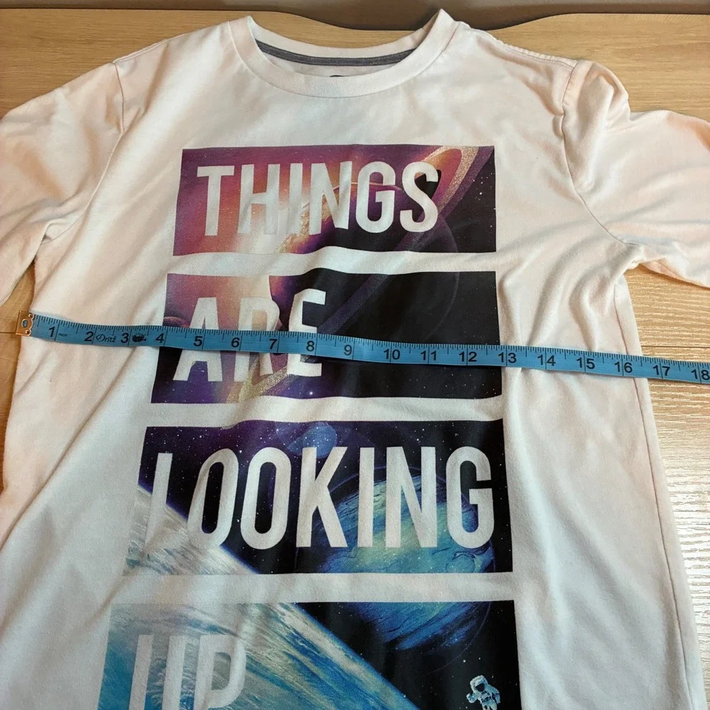 Old Navy Boys XL 14-16 White Long Sleeve Space Graphic Tee Things Are Looking Up